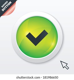Check sign icon. Yes button. Green shiny button. Modern UI website button with mouse cursor pointer. Vector