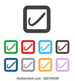 Check sign icon. Yes button. Colourful 9 buttons. Vector