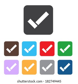 Check sign icon. Yes button. Colourful 9 buttons. Vector