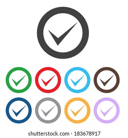 Check sign icon. Yes button. Colorful 9 buttons. Vector