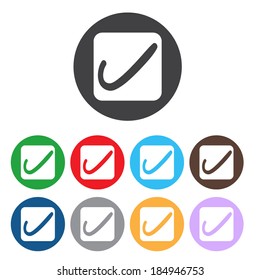 Check sign icon. Yes button. Colorful 9 buttons. Vector