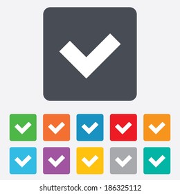 Check sign icon. Yes button. Rounded squares 11 buttons. Vector