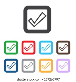 Check sign icon. Yes button. Colourful 9 buttons. Vector