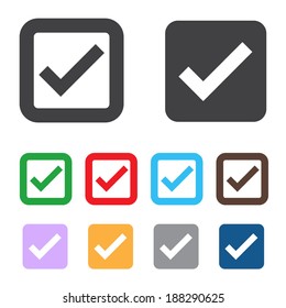Check sign icon. Yes button. Colourful 9 buttons. Vector