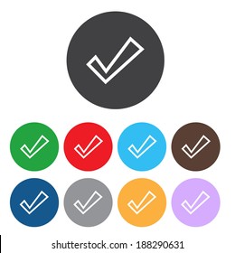 Check sign icon. Yes button. Colourful 9 buttons. Vector