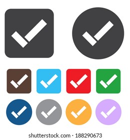 Check sign icon. Yes button. Colourful 9 buttons. Vector