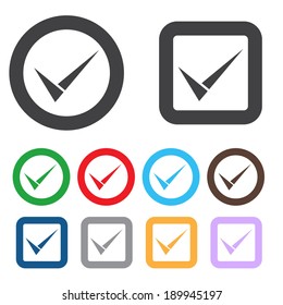 Check sign icon. Yes button. Colourful 9 buttons. Vector