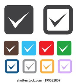 Check sign icon. Yes button. Colourful 9 buttons. Vector