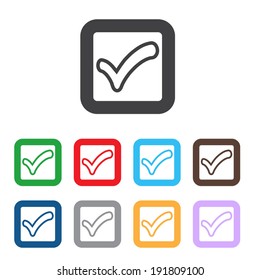 Check sign icon. Yes button. Colourful 9 buttons. Vector