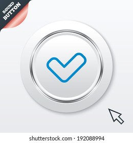 Check sign icon. Yes button. White button with metallic line. Modern UI website button with mouse cursor pointer. Vector