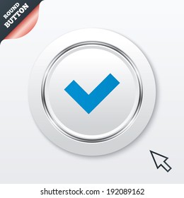Check sign icon. Yes button. White button with metallic line. Modern UI website button with mouse cursor pointer. Vector