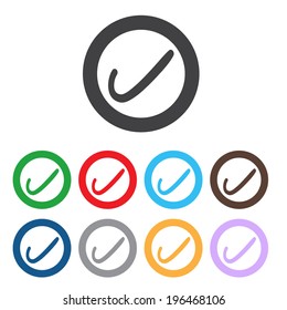 Check sign icon. Yes button. Colourful 9 buttons. Vector