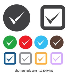 Check sign icon. Yes button. Colourful 9 buttons. Vector