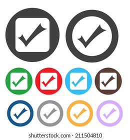 Check sign icon. Yes button. Colourful 9 buttons. Vector