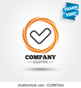 Check sign icon. Yes button. Business abstract circle logo. Logotype with Thank you ribbon. Vector