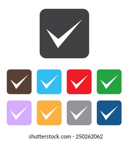 Check sign icon. Yes button. Colourful 9 buttons. Vector