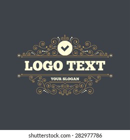 Check sign icon. Yes button. Flourishes calligraphic ornament. Vector