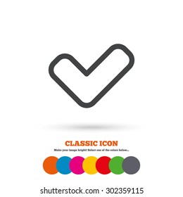 Check sign icon. Yes button. Classic flat icon. Colored circles. Vector