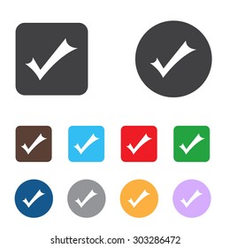 Check sign icon. Yes button. Colourful 9 buttons. Vector