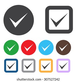 Check sign icon. Yes button. Colourful 9 buttons. Vector