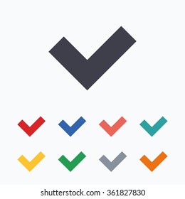 Check sign icon. Yes button. Colored flat icons on white background.
