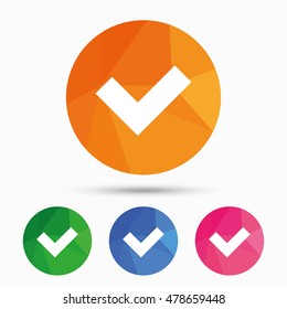 Check sign icon. Yes button. Triangular low poly button with flat icon. Vector