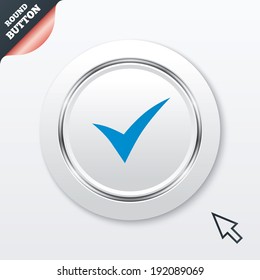 Check sign icon. Yes symbol. Confirm. White button with metallic line. Modern UI website button with mouse cursor pointer. Vector