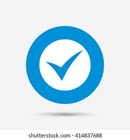 Check sign icon. Yes symbol. Confirm. Blue circle button with icon. Vector