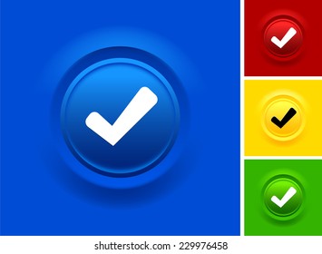Check Sign on Blue Bevel Round Button
