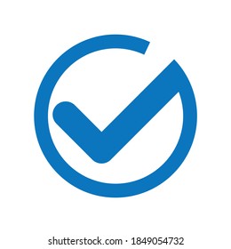 Check sign vector logo. Check symbol in blue color illustration. Accept okay symbols for approval or checklist design. Minimalist pictogram options.