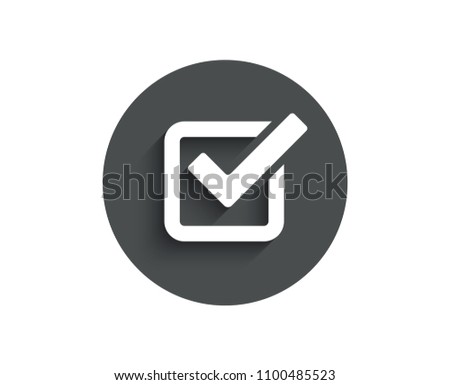 Check simple icon. Approved Tick sign. Confirm, Done or Accept symbol. Circle flat button with shadow. Vector