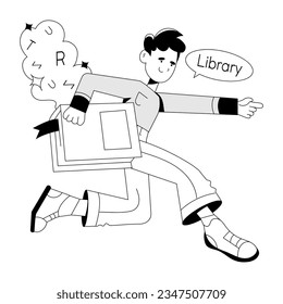 Check sketchy illustration of student going library
