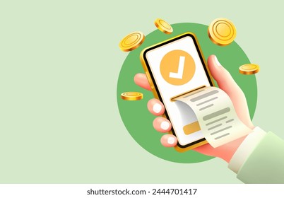 Check smart phone service, mobile pay sale, banner financial. Vector illustration