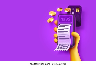 Check smart phone service, paper document sale, banner financial. Vector illustration