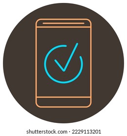 Check smartphone icon outline. Two color icon on round background