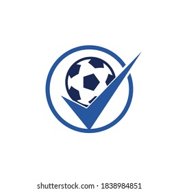 Check soccer vector logo design. Soccer ball and tick icon logo.