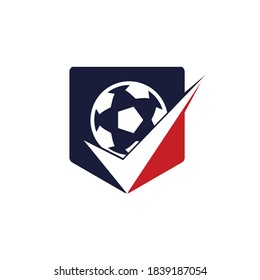 Check soccer vector logo design. Soccer ball and tick icon logo.