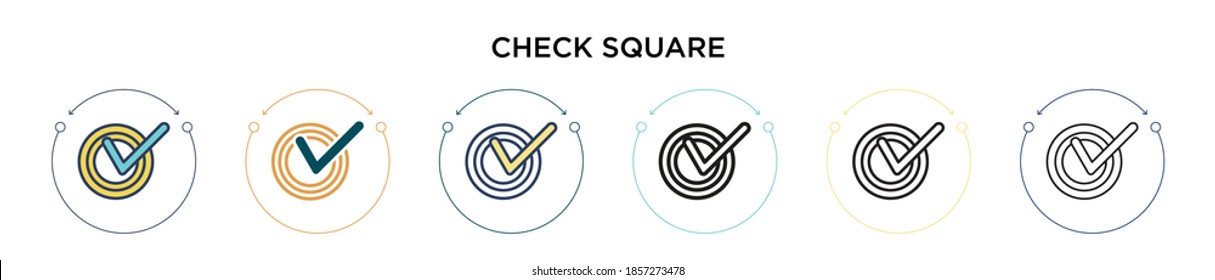 Check square icon in filled, thin line, outline and stroke style. Vector illustration of two colored and black check square vector icons designs can be used for mobile, ui, web