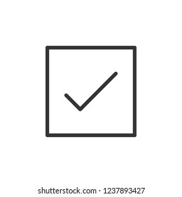 Check in square sign icon. Outline icon on white background. Check in circle sign Silhouette. Web site, page and mobile app design vector element.