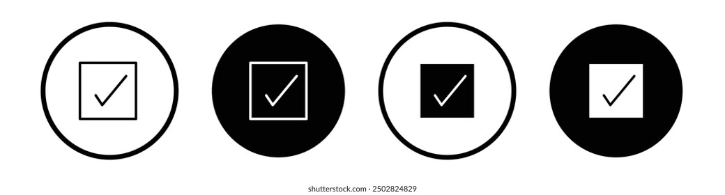 Check Square vector icon set black filled and outlined style.