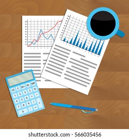 Check statistics charts. Analyze and analytics, structure market analysis. Vector illustration