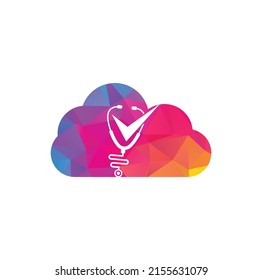 Check Stethoscope cloud shape logo design template. Stethoscope icon with checklist shape. Medical Check Up Logo Design Vector Template	