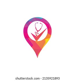 Compruebe la plantilla de diseño del logotipo de la forma de Stethoscope gps. Icono de estetioscopio con forma de lista de verificación. 