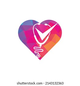 Check Stethoscope heart shape logo design template. Stethoscope icon with checklist shape. 