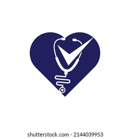 Check Stethoscope heart shape logo design template. Stethoscope icon with checklist shape. 