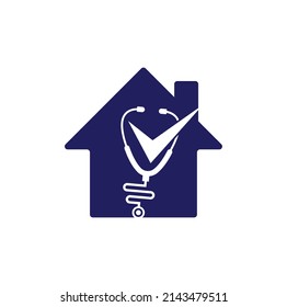 Check Stethoscope house shape logo design template. Stethoscope icon with checklist shape.