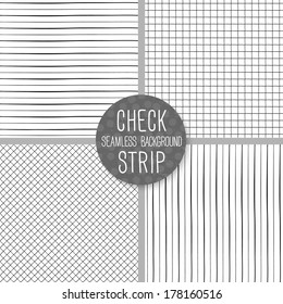 Check and Strip Seamless pattern. Geometrical vector background. Black-White set. Seamless pattern can be used for wallpaper, pattern fills, web page background, surface textures