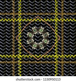 Check striped geometric 3d vector seamless pattern. Tribal style ornamental abstract background. Decorative modern ornament with geomety shhapes, zigzag, rhombus, stripes. Textured ornate design