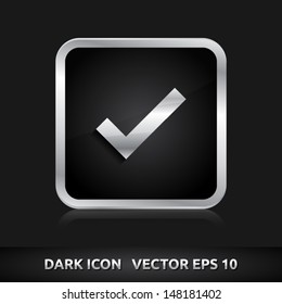 Comprobar icono de envío| color negro oscuro metal negro gris blanco| conjunto de iconos| símbolo vector abstracto| Diseño de plantillas| sombras brillantes| botón de negocio| abstracto 3d