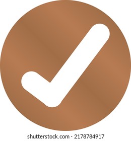 Símbolo de verificación dentro de un círculo metálico de bronce